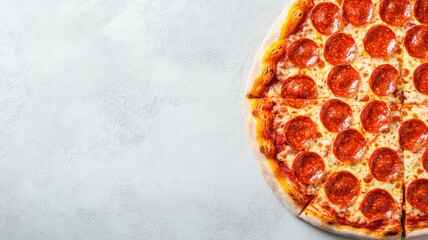 Wall Mural - Pepperoni pizza on light textured background