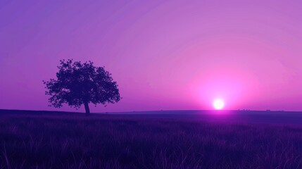 Poster - Solitary Tree Silhouette at Sunset