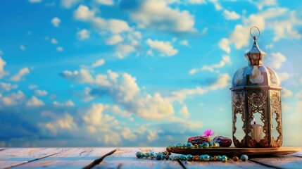 Wall Mural - Islamic Lantern and Dates on a Wooden Table