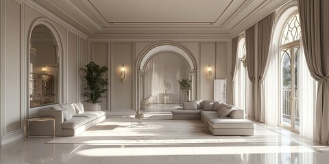 Wall Mural - light grey modern living room with elegant arch and turkish ornaments 