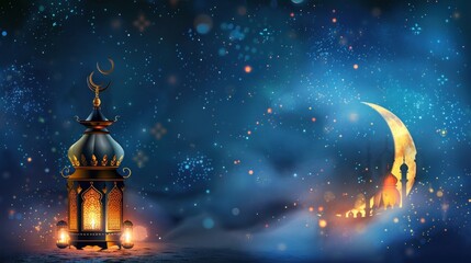 Wall Mural - Ramadan Lantern Under a Starry Night