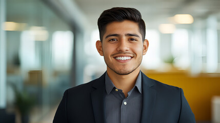 Wall Mural - Confident Businessman Portrait in Modern Office, Smiling Success, Achievement and Professionalism, Corporate Leadership