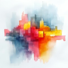 Wall Mural - Abstract Watercolor Painting with Blue  Red  Yellow  and Orange Colors