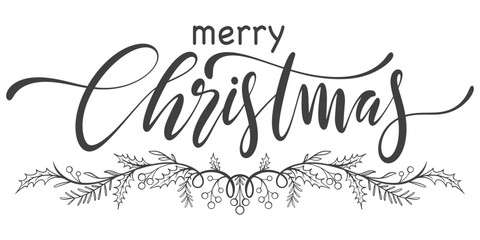 Wall Mural - Merry christmas hand lettering calligraphy isolated on white background. Vector holiday illustration element. Merry Christmas script calligraphy