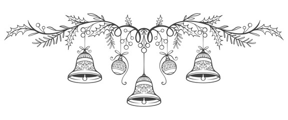 Wall Mural - hand drawn vector illustration christmas decoration, christmas tree, christmas bell, christmas ball