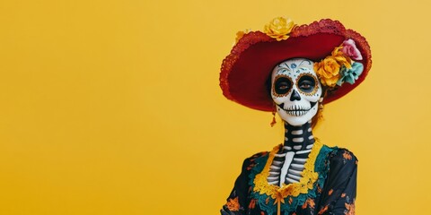 woman dressed as mexican catrina for día de los muertos, day of the dead celebration, isolated again