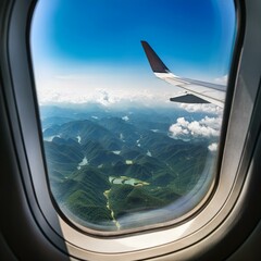 A photograph from the plane window of the  nature landscape