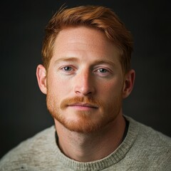 Canvas Print - Red-haired young man in a sweater on a dark background