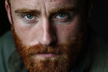 Canvas Print - Close-up portrait of a man with striking green eyes and red beard