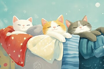 Wall Mural - a couple of cats laying on top of a pile of clothes