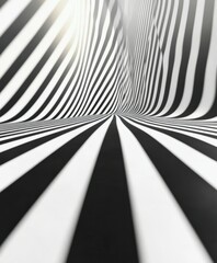 Poster - Striking black and white striped pattern in a dynamic perspective view