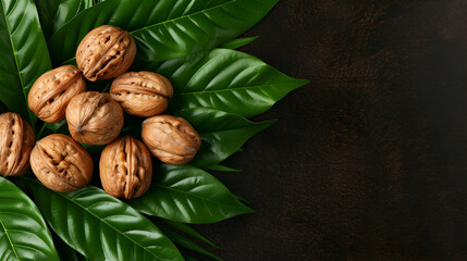 Canvas Print - Walnuts Background Top View