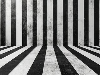 Poster - Black and white striped wall and floor in a minimalistic space