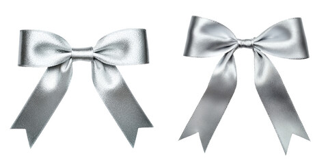 Two elegant silver bows, perfect for decoration, gifts, or crafting. Add a touch of sophistication to your projects. transparent background