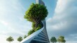 © JERRYsnipe.AI - A modern skyscraper growing from the ground like a tree, representing the organic growth and success of a thriving business