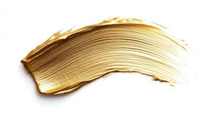 Dramatic gold paintbrush stroke with a textured, shimmering effect on a clean white background