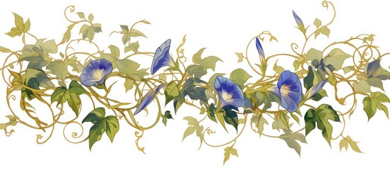 Artwork featuring twisted jungle vines adorned with wild morning glory leaves set against a white background complete with a clipping path for easy use