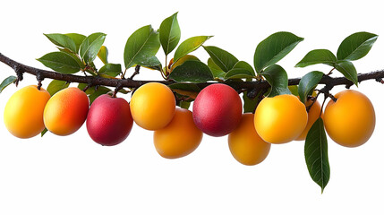 A branch bearing colorful fruits, showcasing a blend of red and yellow hues.