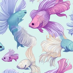 Wall Mural - Colorful Betta Fish Seamless Pattern Illustration