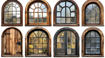 A collage of various wooden windows showcasing different styles and designs.