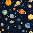 © bteeranan - Colorful Planets and Stars Seamless Pattern   Space Illustration