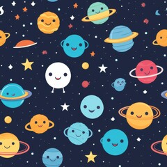 Wall Mural - Cute Cartoon Planets Seamless Pattern