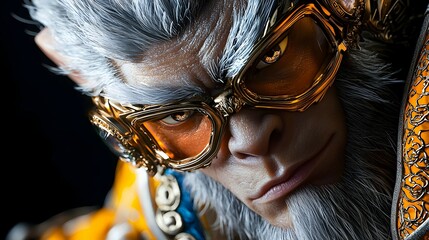 Canvas Print - Monkey King Close Up Portrait with Golden Goggles