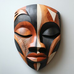 Hand Carved Wooden Mask  Abstract Face Art  Tribal Design