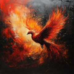 Sticker - Phoenix Rising From Flames Abstract Oil Painting Canvas Artwork