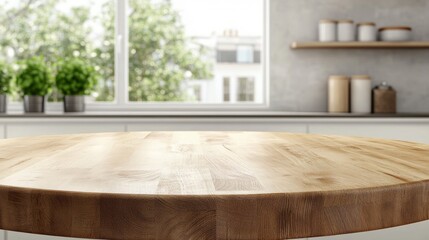 Fototapete - Round Wooden Tabletop. Clean, Bright Kitchen Background for Product Display