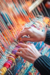 Wall Mural - Person weaving colorful cloth