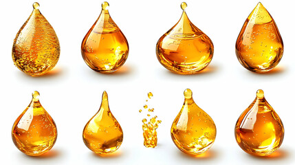 Wall Mural - A collection of golden drops resembling liquid, showcasing various shapes and textures.