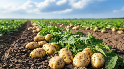 A field of Potato (Solanum tuberosum), being harvested for fresh market sales