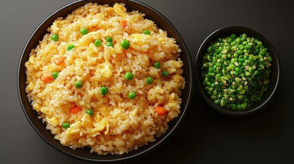 Fried rice topped with green onions adds a fresh crunch to the dish