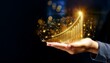 © TransPicHub - A hand holding a glowing gold chart symbolizing growth, success, and financial progress with creative sparkles in the background.