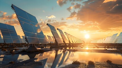 Large Solar Thermal Power Plant with Reflective Mirrors Harnessing Sunlight for Renewable Electricity