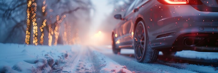 Poster - a car driving down a snowy road in the wintertime