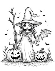 Wall Mural - Halloween line art for the coloring page