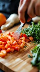 Wall Mural - Chopping Fresh Vegetables on a Cutting Board