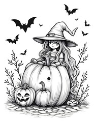 Wall Mural - Halloween line art design for coloring page