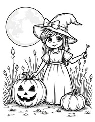 Wall Mural - Halloween line art design for coloring page