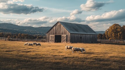 Poster - Farmhouse and Sheep in a Field