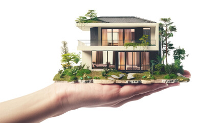 PNG Miniature modern house in hand