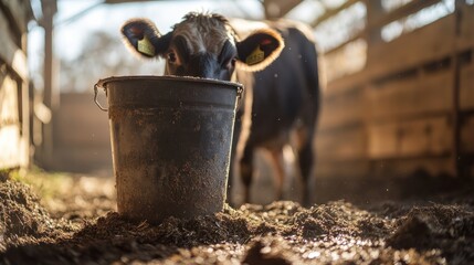 Canvas Print - Curious Calf at the Trough