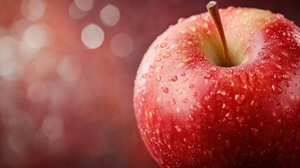 Poster - A Close-up of a Fresh Red Apple with Water Drops