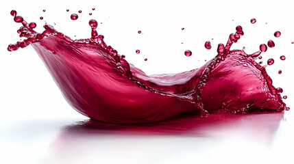 A dynamic splash of red liquid against a white background, showcasing fluid motion and color.