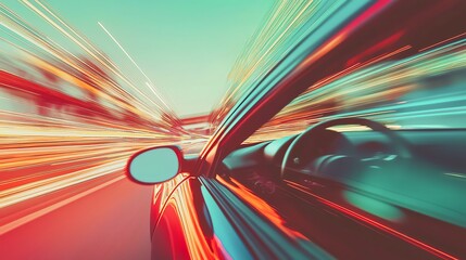 Dynamic motion of a car captured in vibrant colors, showcasing speed and energy on a modern road.