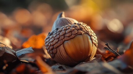 Wall Mural - A Close-Up of an Acorn in Autumn