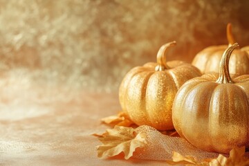 Wall Mural - Thanksgiving background with golden pumpkins. Festive decoration for Thanksgiving with copyspace with generative ai