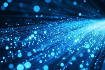abstract blue glowing digital lines and numbers background with fiber optic cables, a digital techno